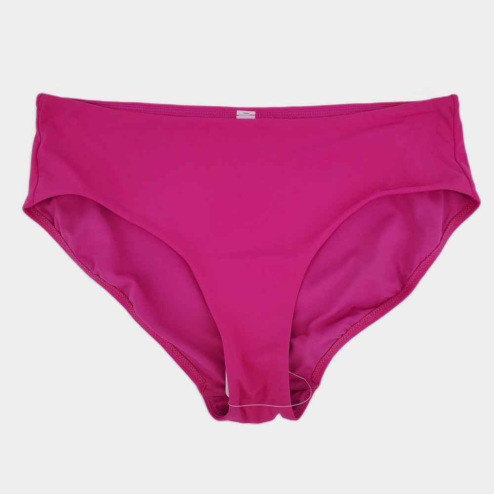 CRZ YOGA Medium High Waisted Bikini Bottoms Pink Hibiscus Purple Full Coverage